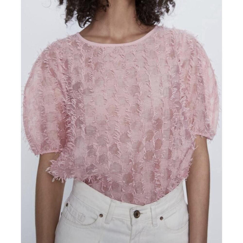 Zara Baby Pink Eyelash Knit Textured Blouse - Size L Coquette Romantic Rare